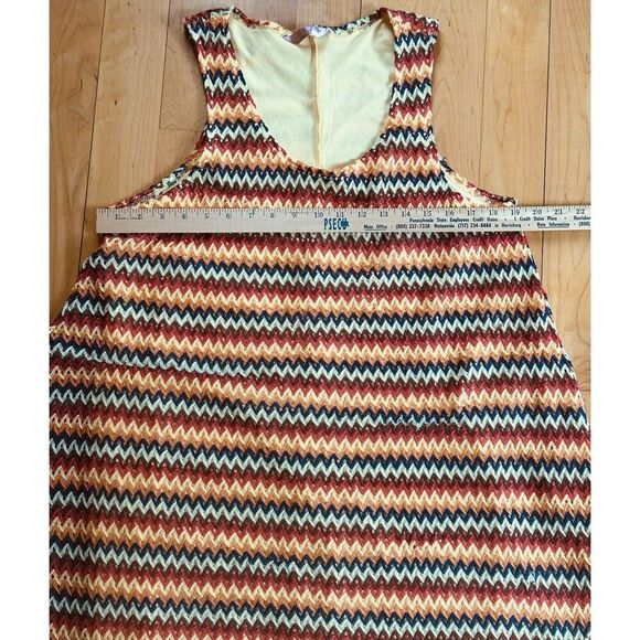 SJS Dress Women Plus Size 1X Chevron Multi Colored Crochet Sleeveless Midi ALine - Picture 6 of 9